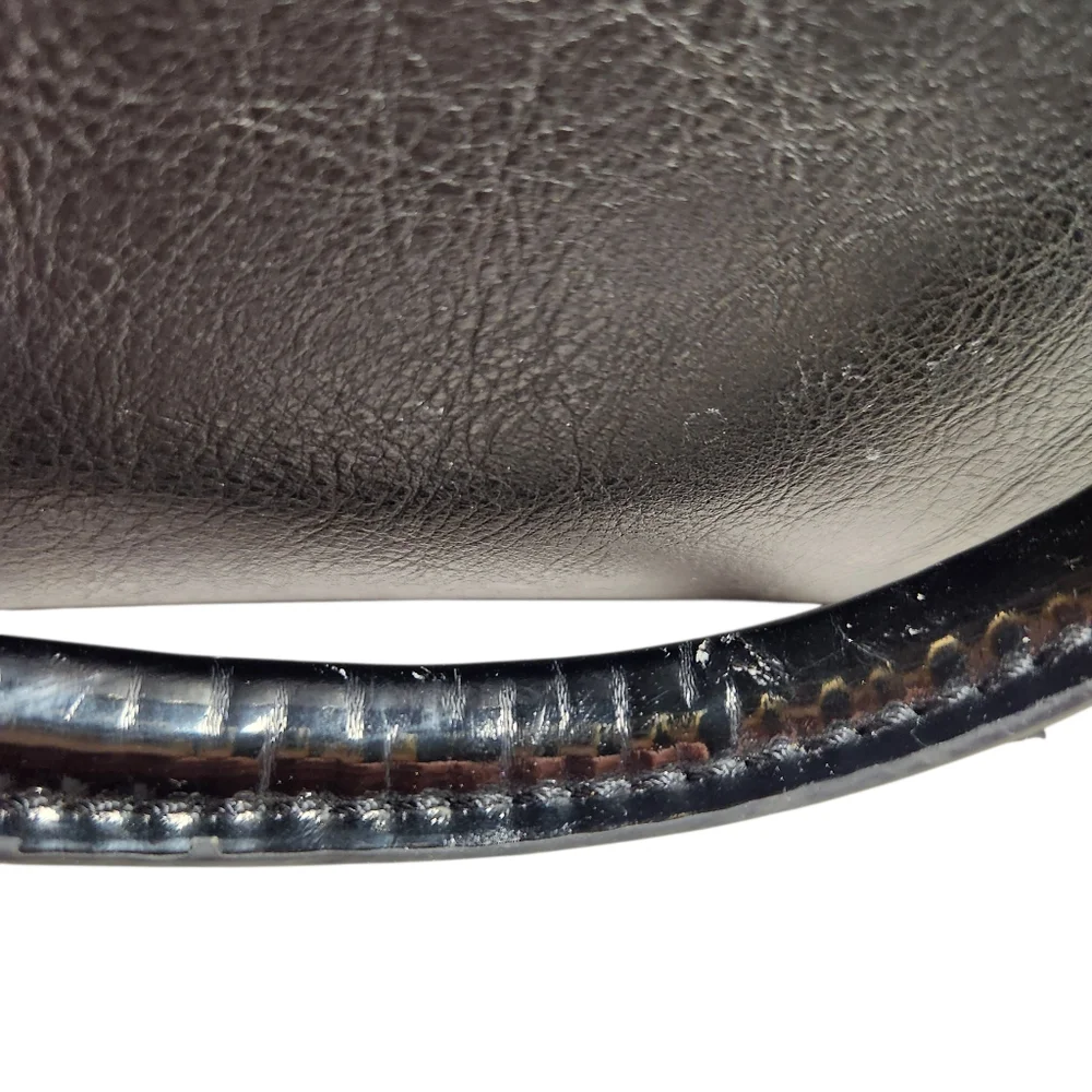 London Fog Handbag Large Tote Faux Vegan Leather Black Cream Gold Classic Preppy